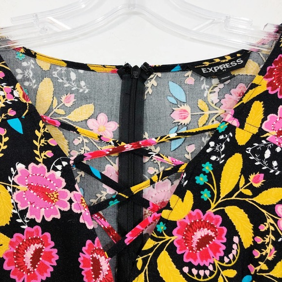 Express Floral Black and Pink Jumpsuit - Picture 6 of 8